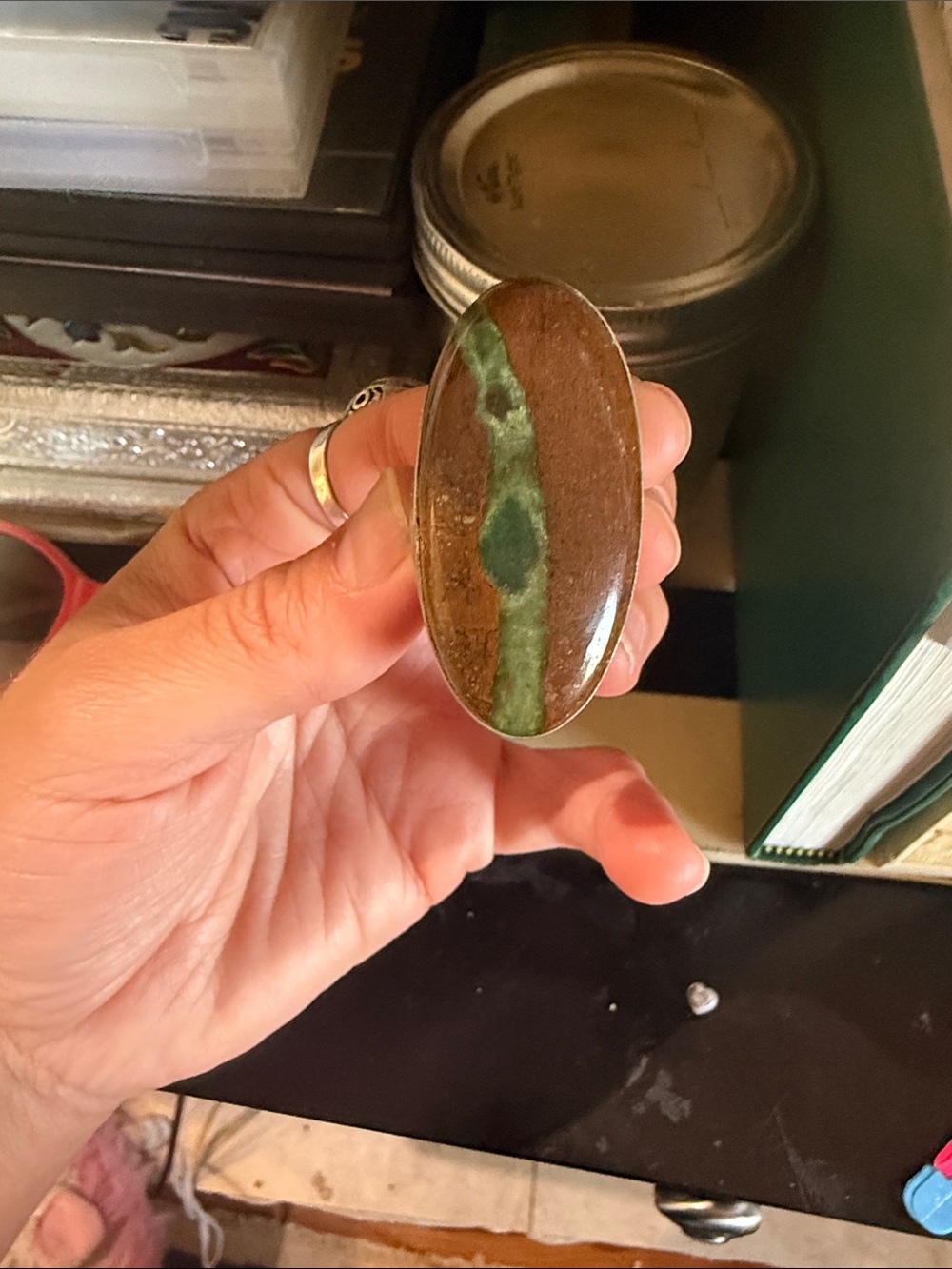 Large Oval Brown and Green Stone Statement Ring